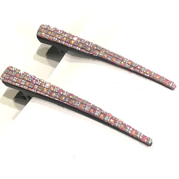 Updo Hair Clips Set Of 2 Shimmering Pink Squares - Picture 2 of 5